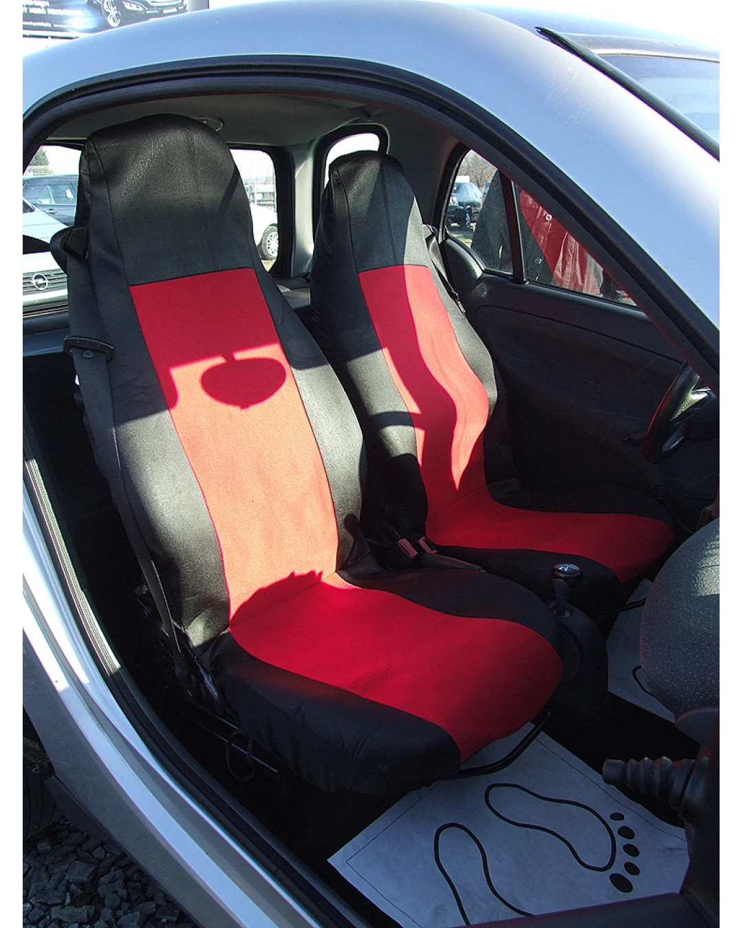 1+1 Калъфи за предни седалки, тапицерия за автомобил Smart Fortwo Смарт Форту, текстил червено-черно