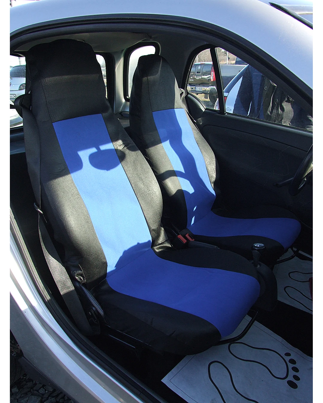 1+1 Калъфи за предни седалки, тапицерия за автомобил Smart Fortwo Смарт Форту, текстил синьо-черно