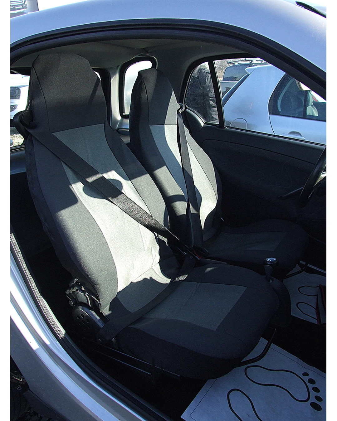 1+1 Калъфи за предни седалки, тапицерия за автомобил Smart Fortwo Смарт Форту, текстил сиво-черно Лукс