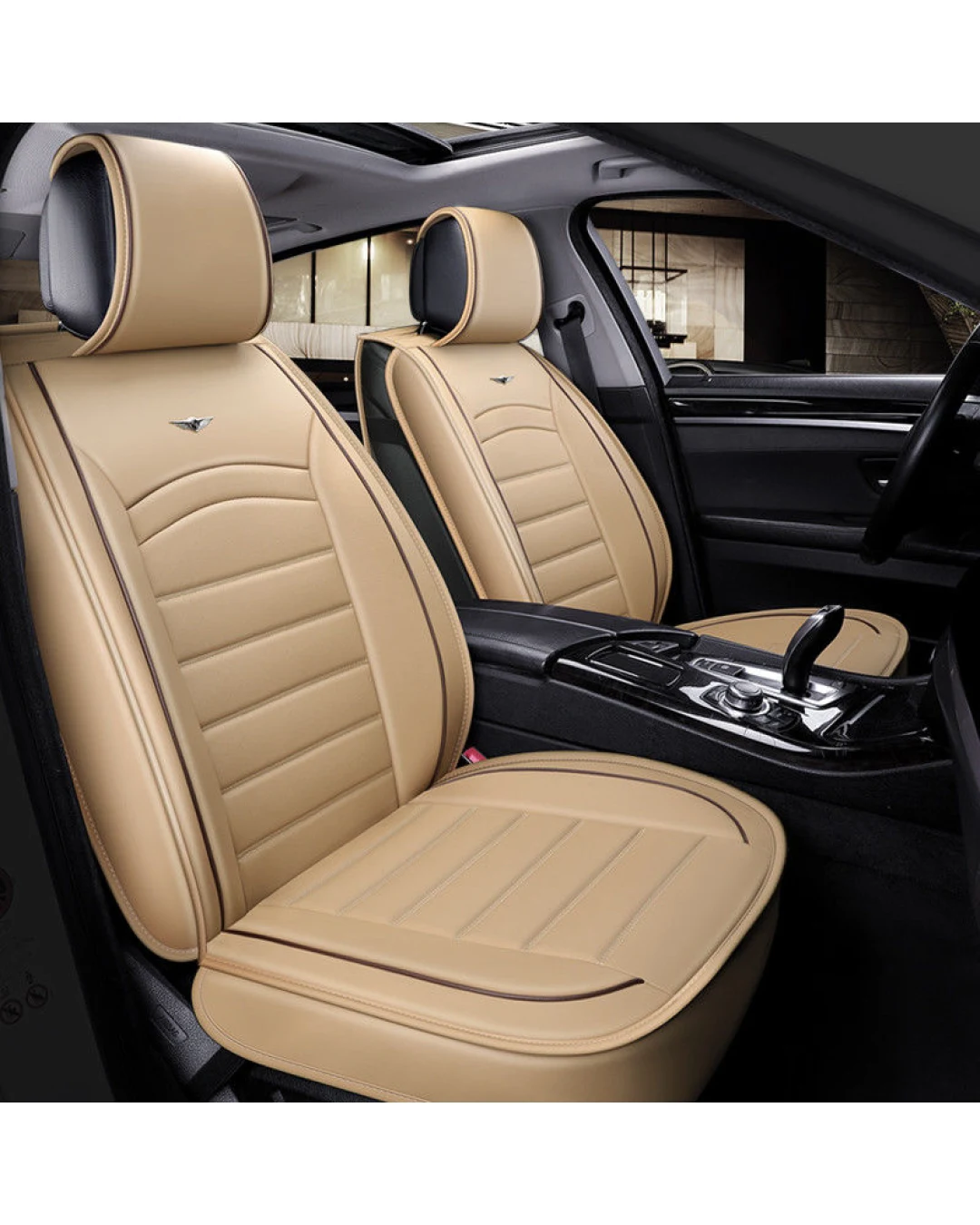 1+1 Комплект от 2 броя Универсална Кожена Тапицерия Калъфи За Предни Седалки Бежови Бежово