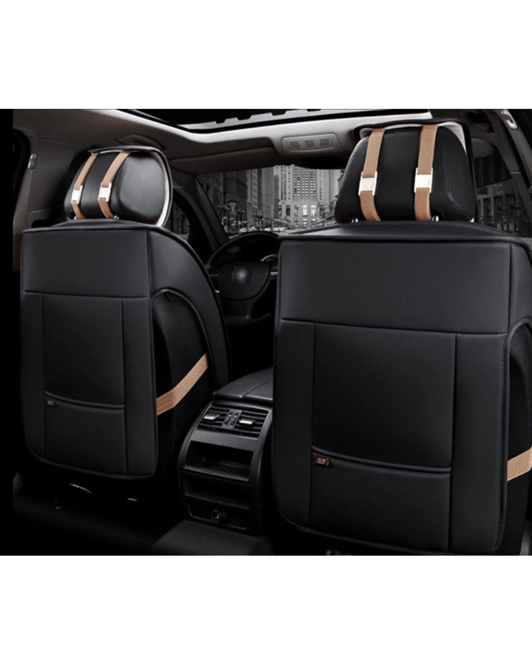 1 + 1 Комплект от 2 броя Универсална Кожена Тапицерия Калъфи За Предни Седалки Черно