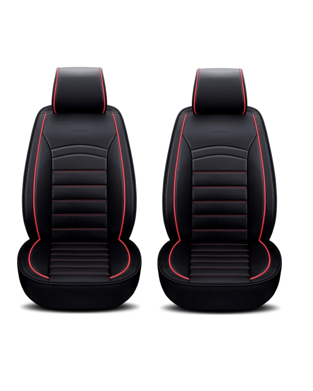 1+1 Комплект от 2 броя Универсална Кожена Тапицерия Калъфи за предни седалки Черно и Червено
