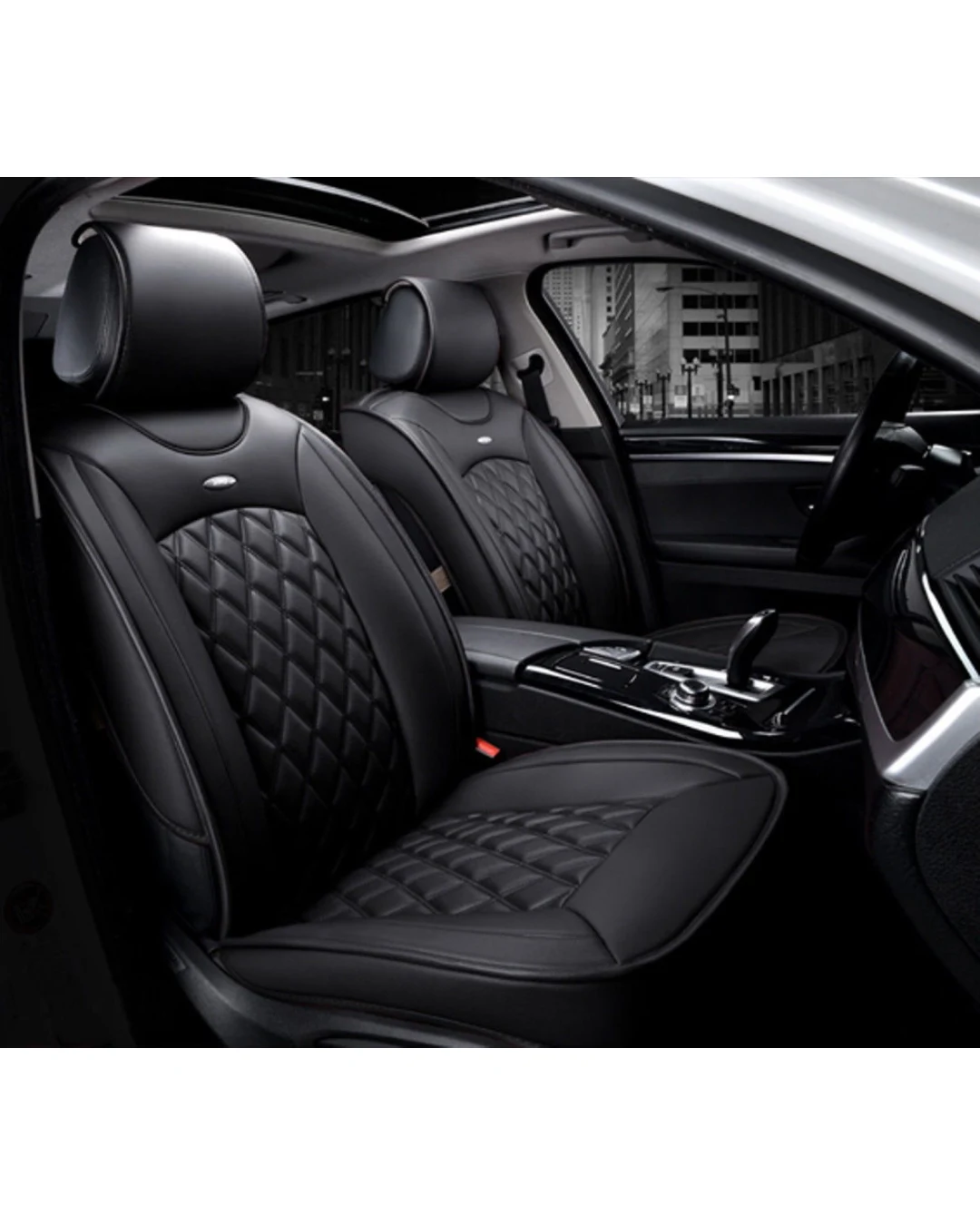 1 + 1 Комплект от 2 броя Универсална Кожена Тапицерия Калъфи За Предни Седалки Черно