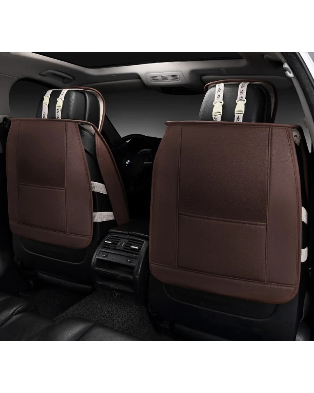 1+1 Комплект от 2 броя Универсална Кожена Тапицерия Калъфи За Предни Седалки Кафява