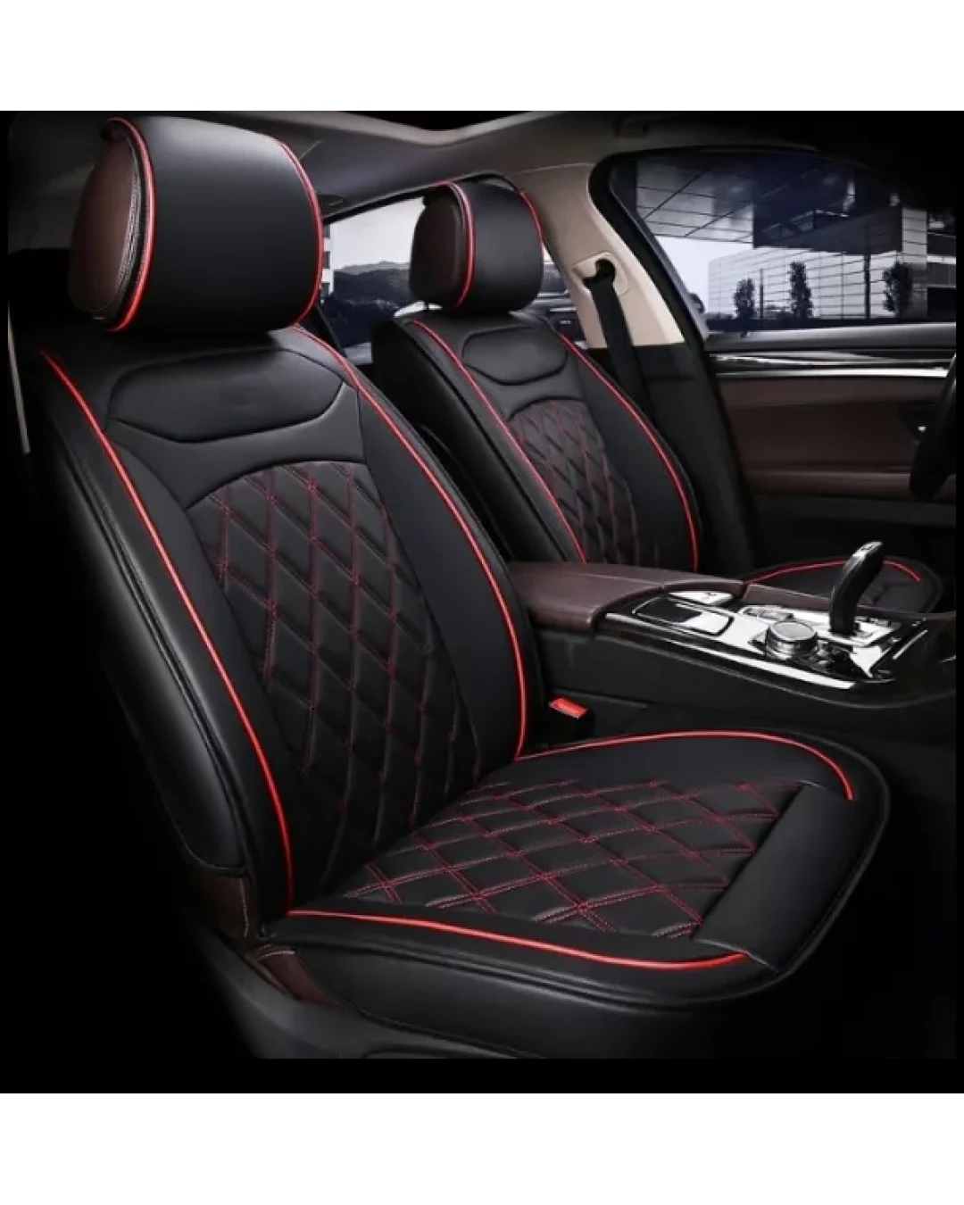 1+1 Комплект от 2 броя Универсална Кожена Тапицерия калъфи за Предни Седалки в Черно и Червено