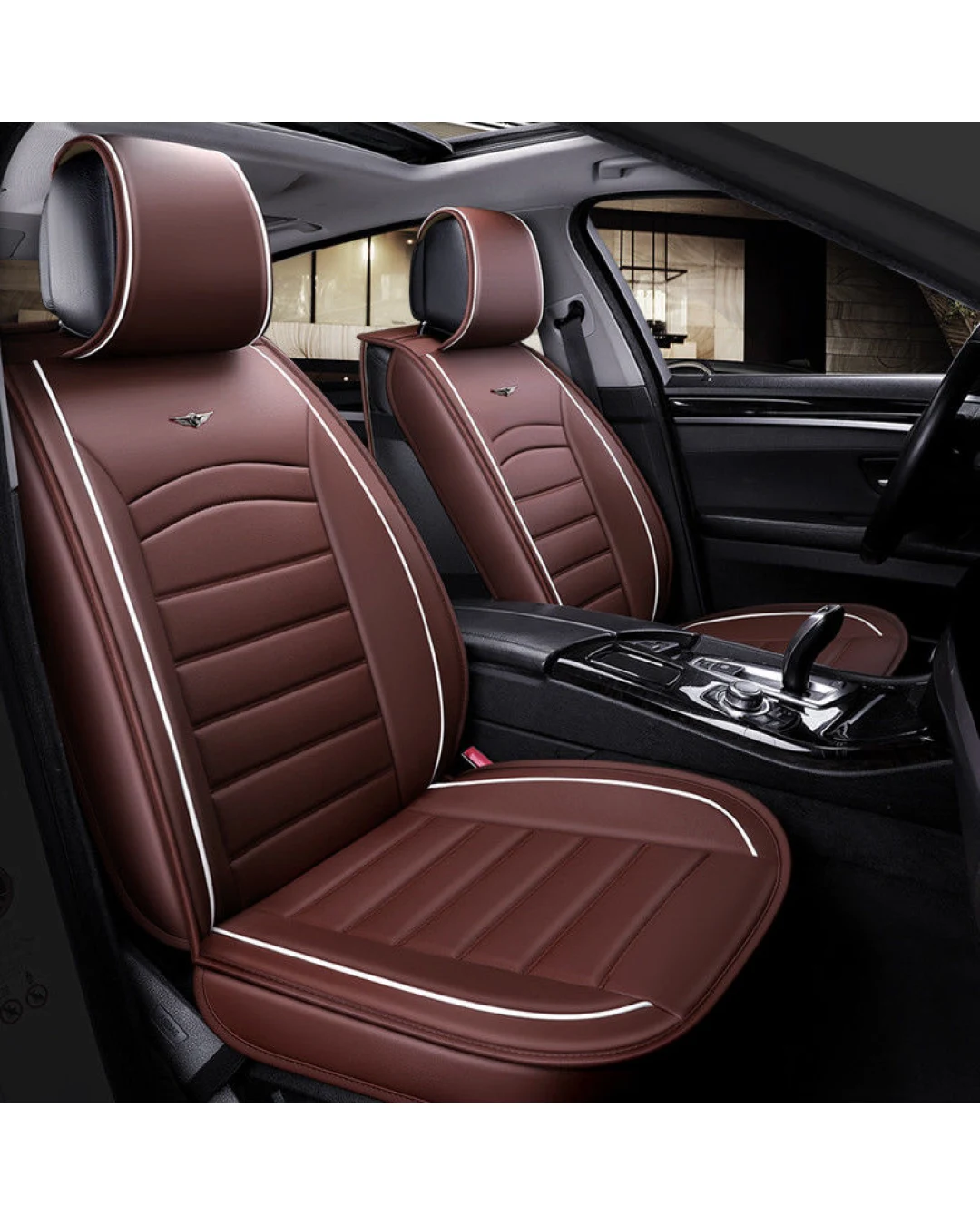 1+1 Комплект от 2 броя Универсална Кожена Тапицерия Калъфи за предни седалки в Кафяво