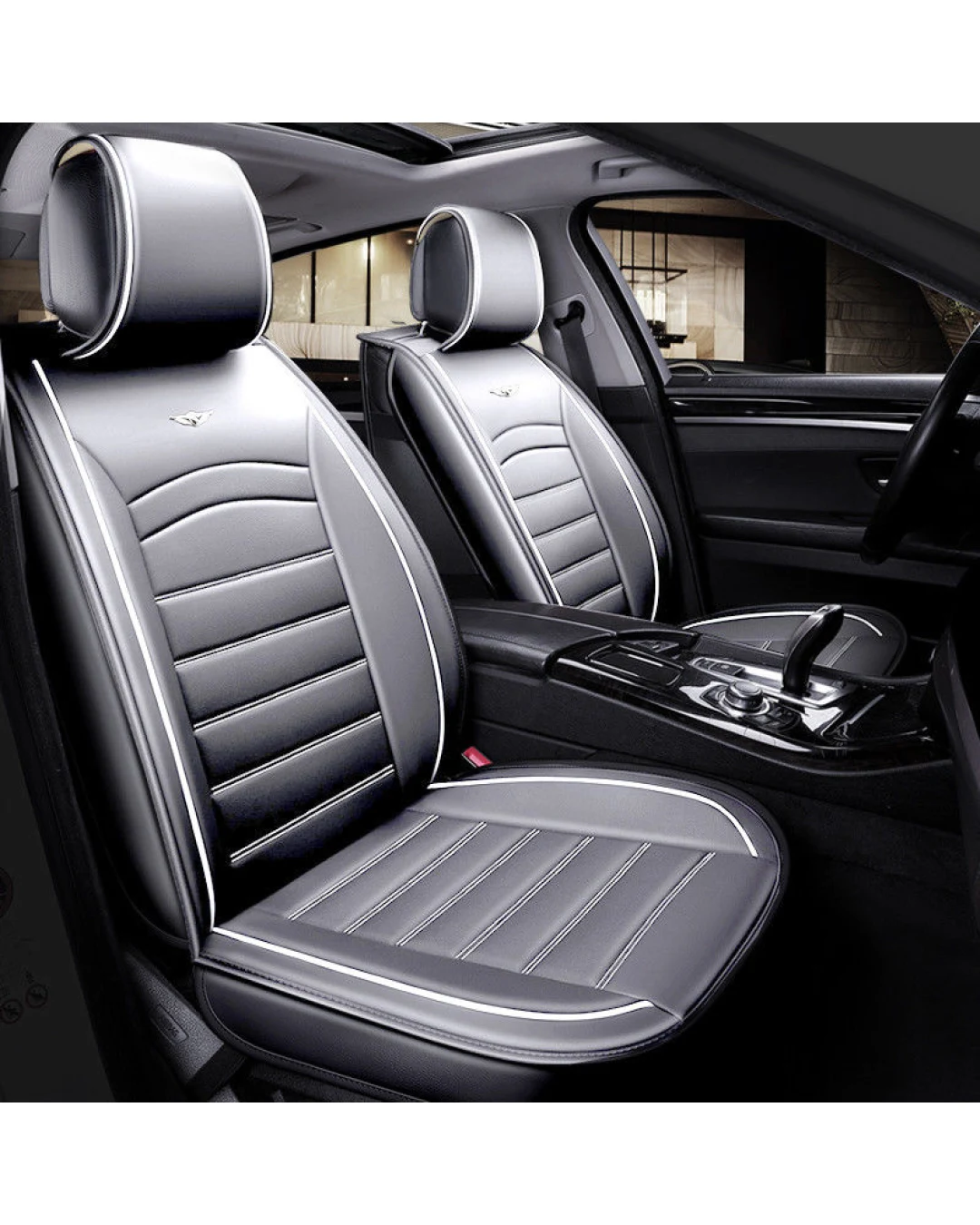 1+1 Комплект от 2 броя Универсална Кожена Тапицерия Калъфи За Предни Седалки в сиво