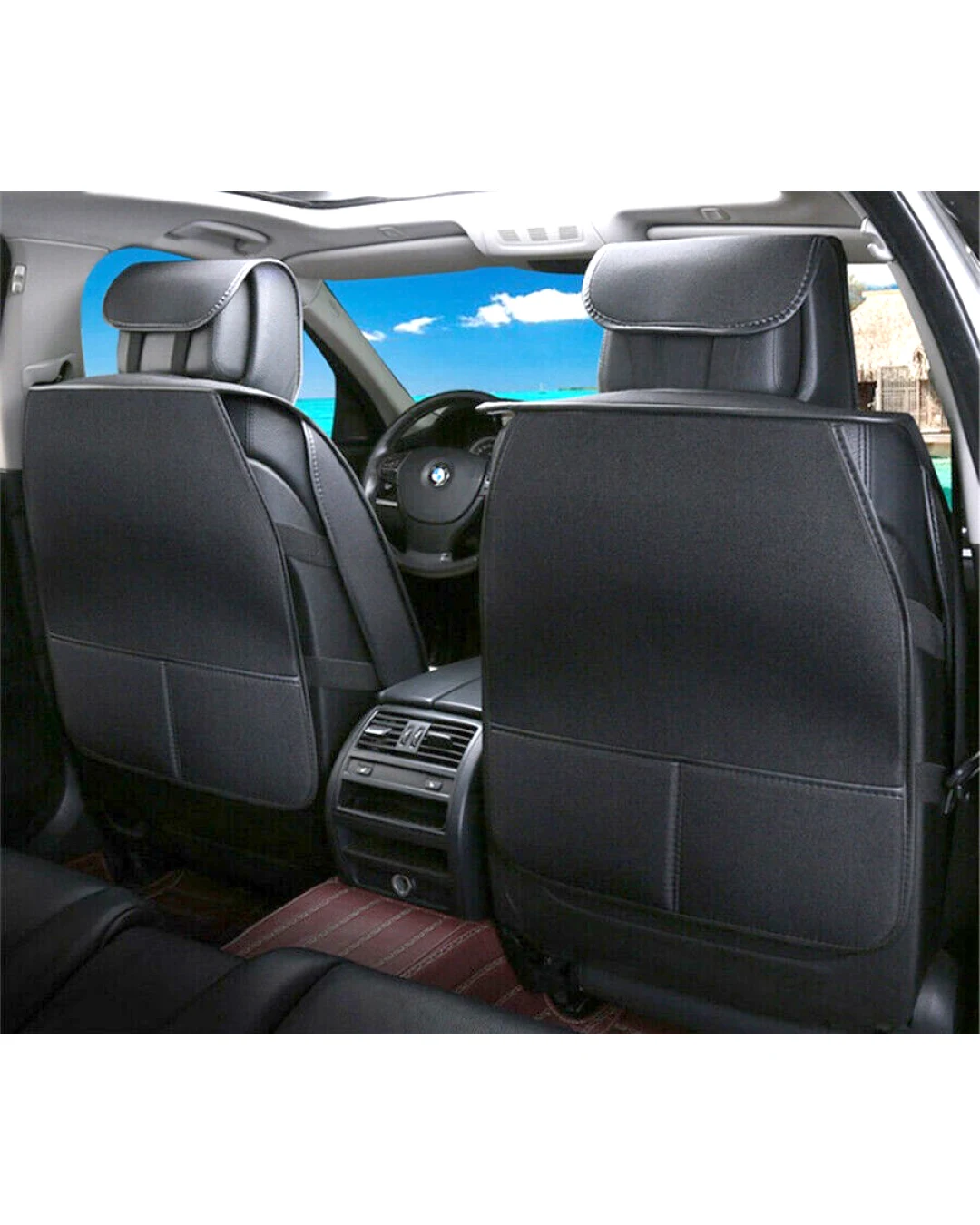 1+1 Комплект от 2 броя Универсална Тапицерия Калъфи За Предни Седалки Черна с Червен Шев Текстил