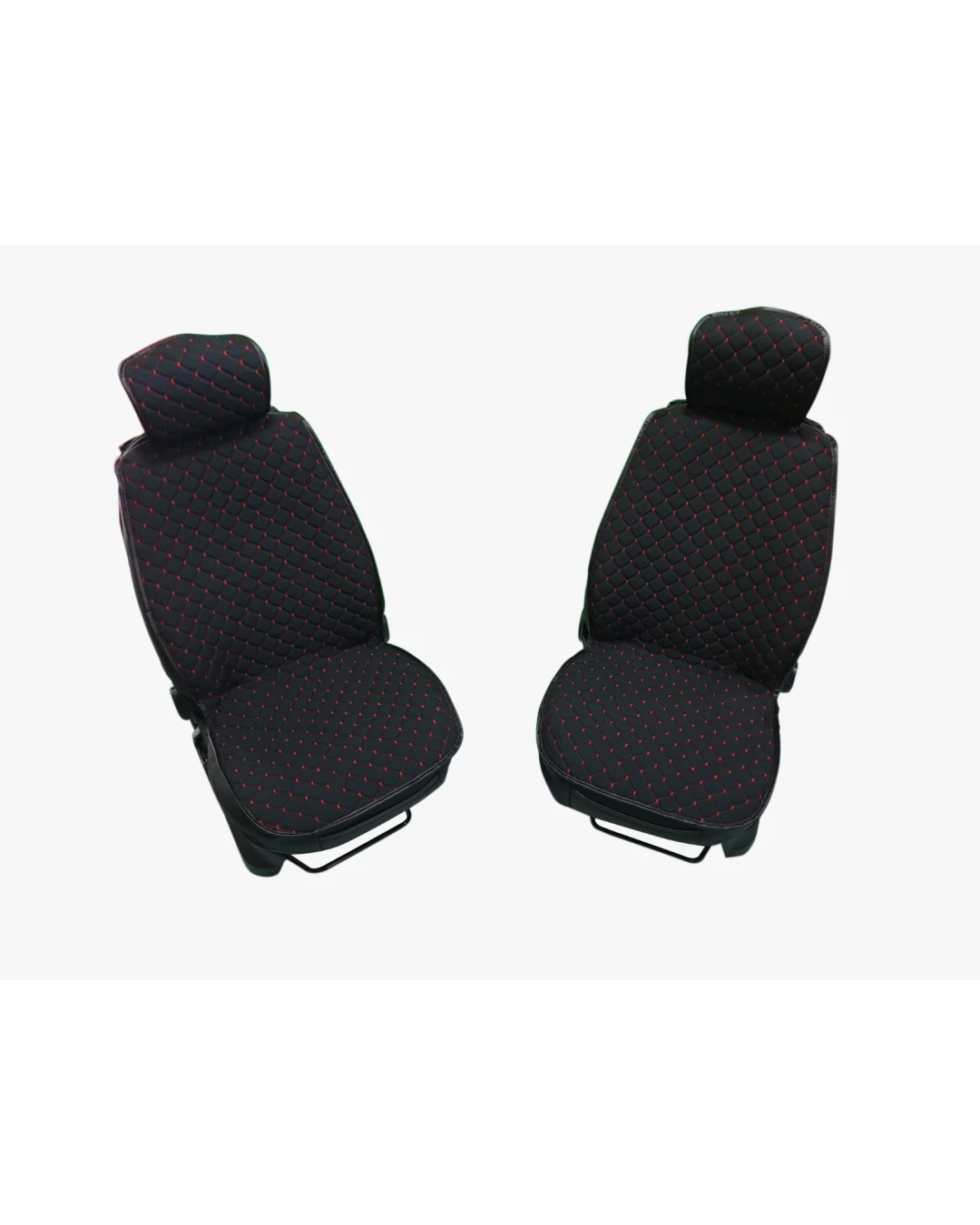 1+1 комплект плътни текстилени калъфи / тапицерия за седалки - черни с червен конец