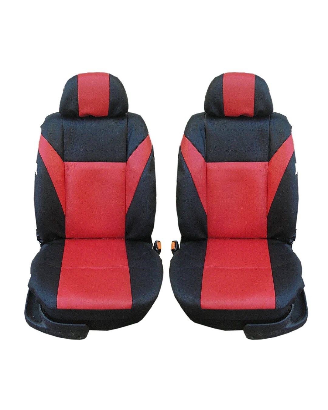1+1 Комплект универсални калъфи тапицерия за предни седалки на автомобил бус джип еко кожа червено с черно