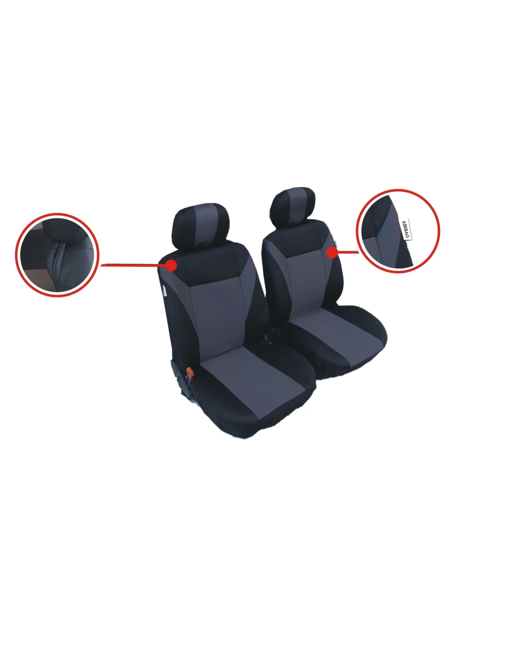 1+1 Комплект Универсални Калъфи/Тапицерия За Предни Седалки На Автомобил, Бус , Джип сиво-черно - текстил