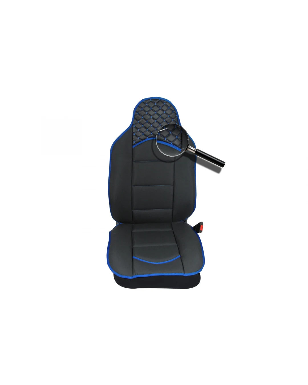 1+1 Комплект универсални калъфи тип масажор за предни седалки - черно със син конец - Еко Кожа и Текстил