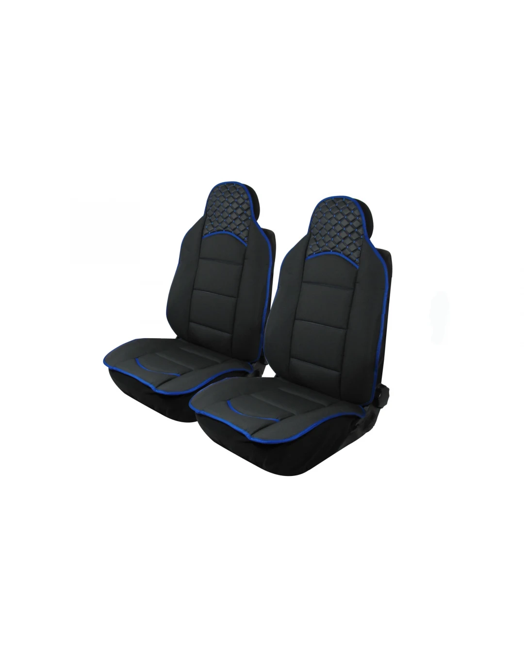 1+1 Комплект универсални калъфи тип масажор за предни седалки - черно със син конец - Еко Кожа и Текстил