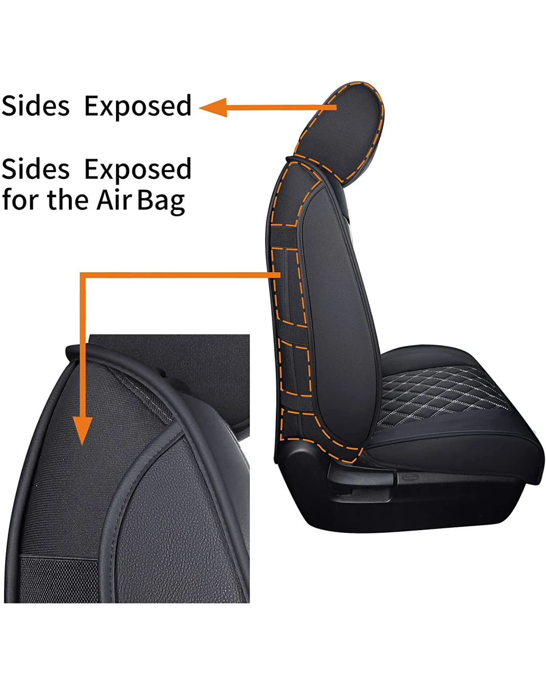 1+1 Универсална Кожена Тапицерия Калъфи за Предни Седалки Черно с Сив Кант