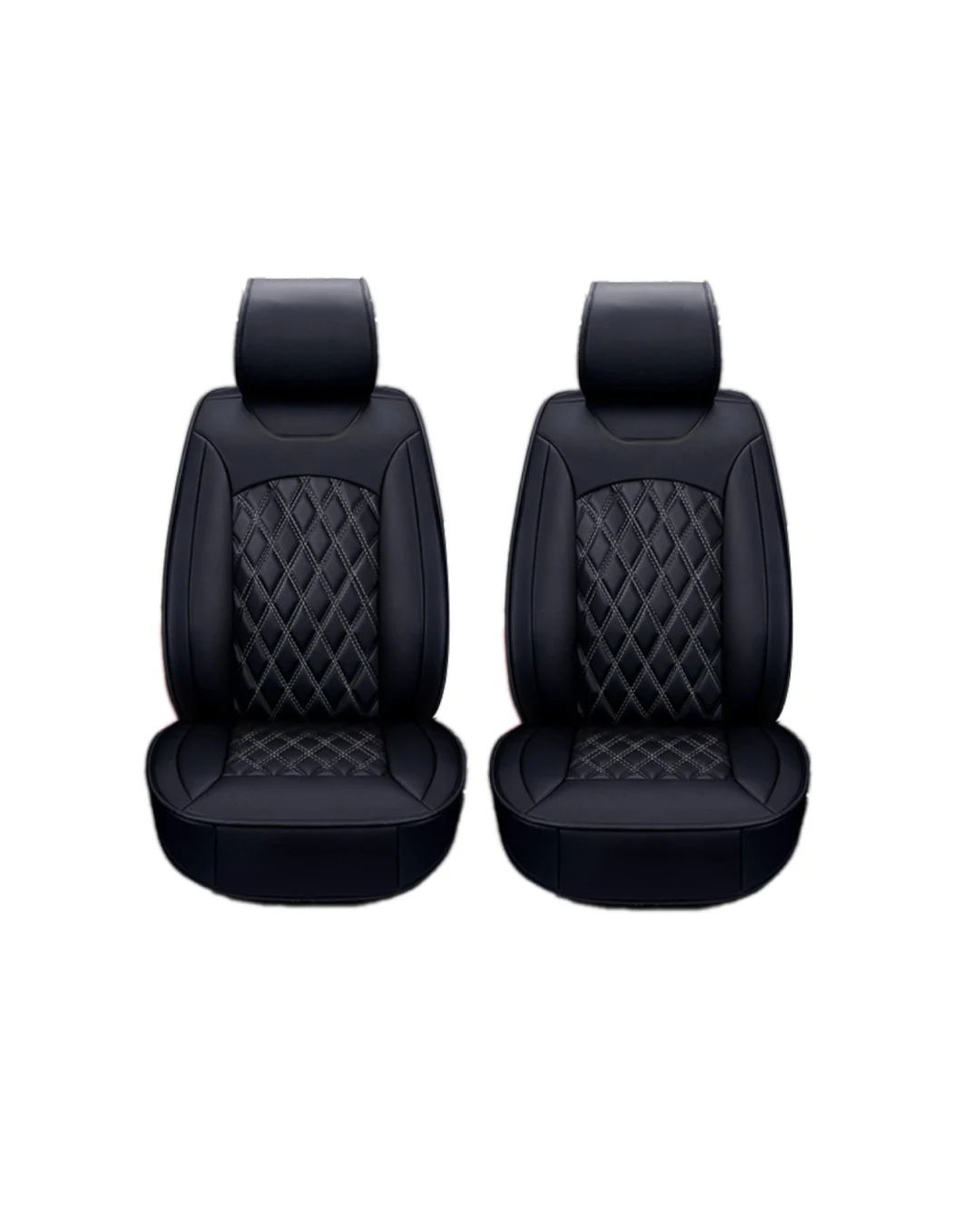 1+1 Универсална Кожена Тапицерия Калъфи за Предни Седалки Черно с Сив Кант