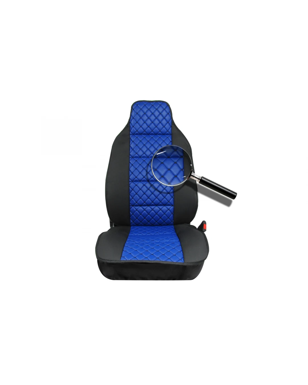 1+1 Универсални калъфи за предни седалки тип масажор - модел пчелена пита - еко кожа и текстил - черно със синьо