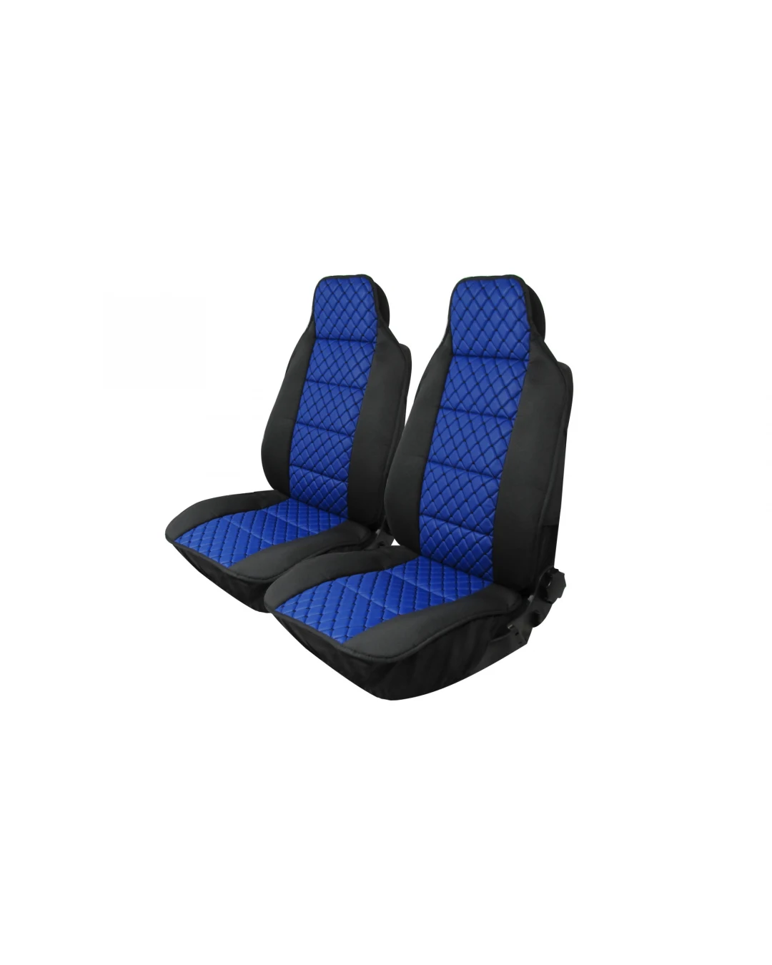 1+1 Универсални калъфи за предни седалки тип масажор - модел пчелена пита - еко кожа и текстил - черно със синьо