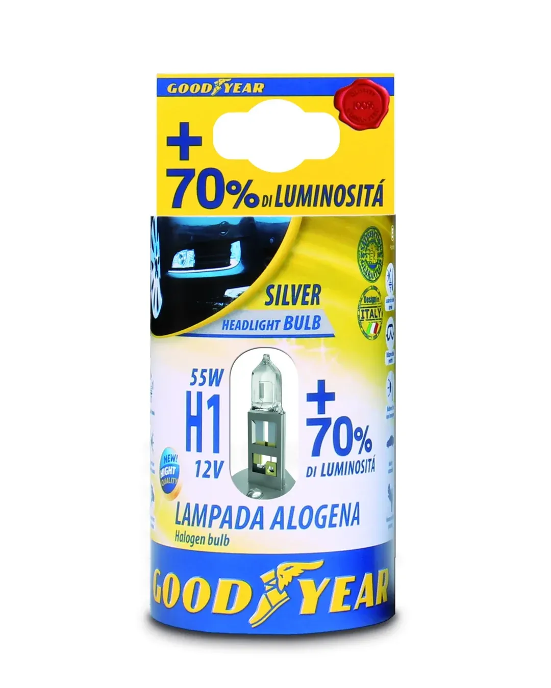 1 брой халогенна крушка H1 Х1 12V 55W + 70% 3000K E4 Goodyear Гудиър