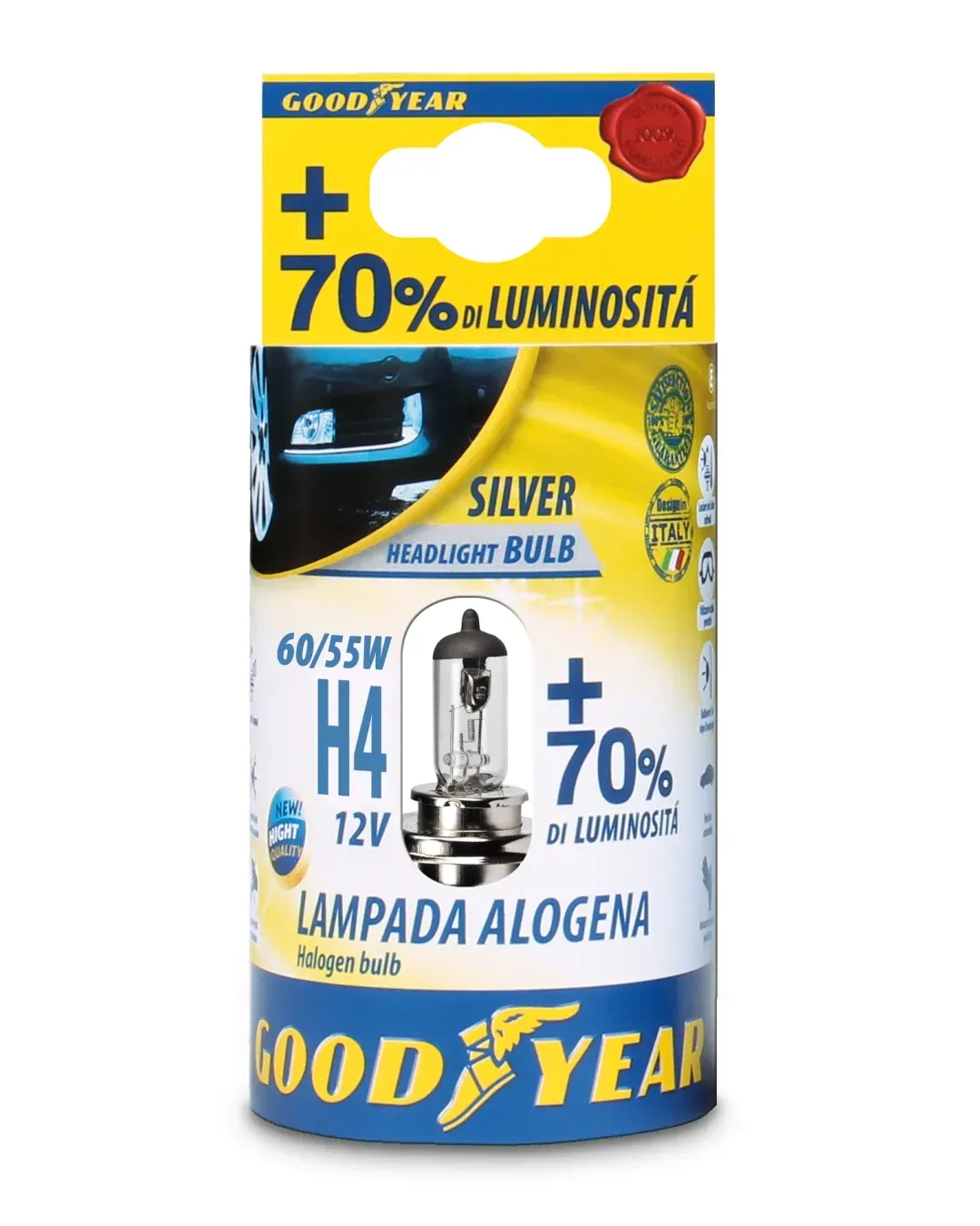 1 брой халогенна крушка H4 Х4 12V 60 / 55W + 70% 3000K E4 Goodyear Гудиър