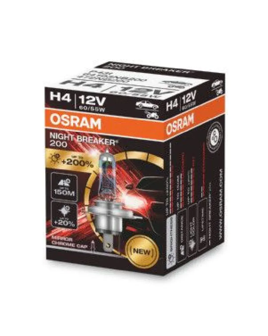 1 брой Халогенна крушка за фар Osram H4 Night Breaker +200% 60/55W 12V P43T
