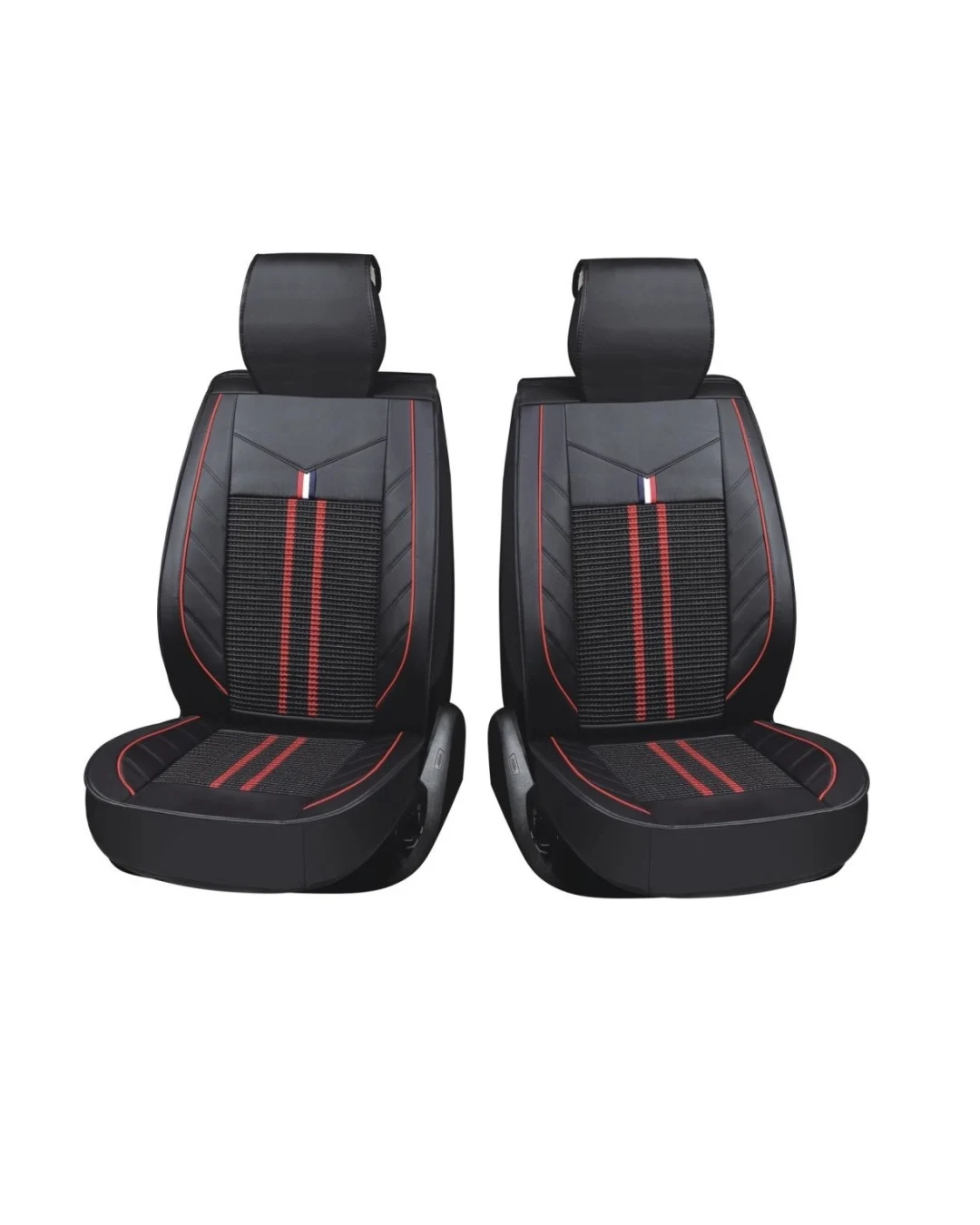 1 Брой Калъф за Седалка Универсална Тапицерия Кожа И Плат Черно С Червена Бродерия Лукс