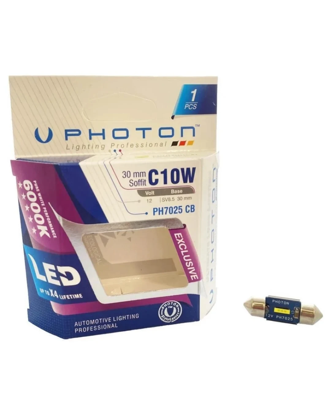 1 брой LED ЛЕД Крушка 1 SMD C10W 12V 30 mm Бяла Светлина 6000К Photon EXCLUSIVE серия Canbus без грешки