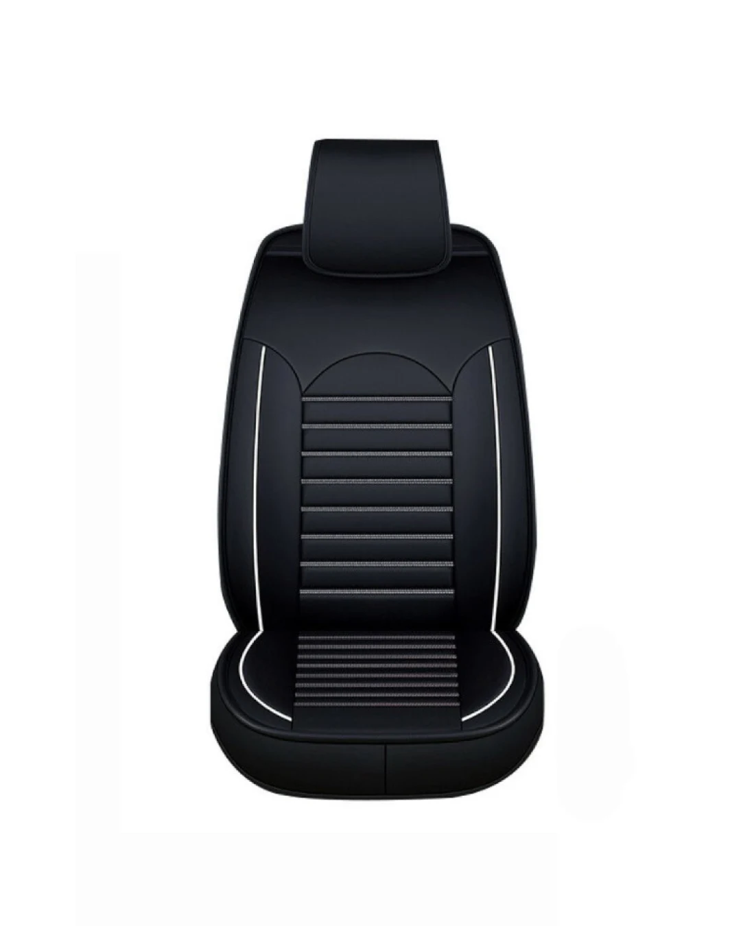 1 Брой Универсална Кожена Тапицерия, Калъф За Една Предна Седалка, Еко Кожа, Черна с Бял Кант и Шевове