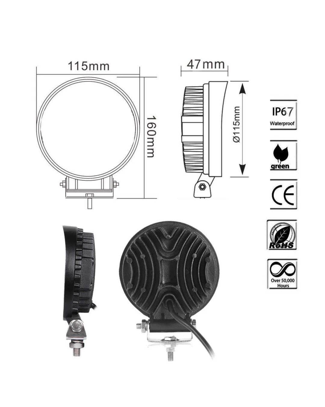 108W LED ЛЕД Диоден Фар Кръгла Работна Лампа Прожектор Задна Светлина 12V 24V