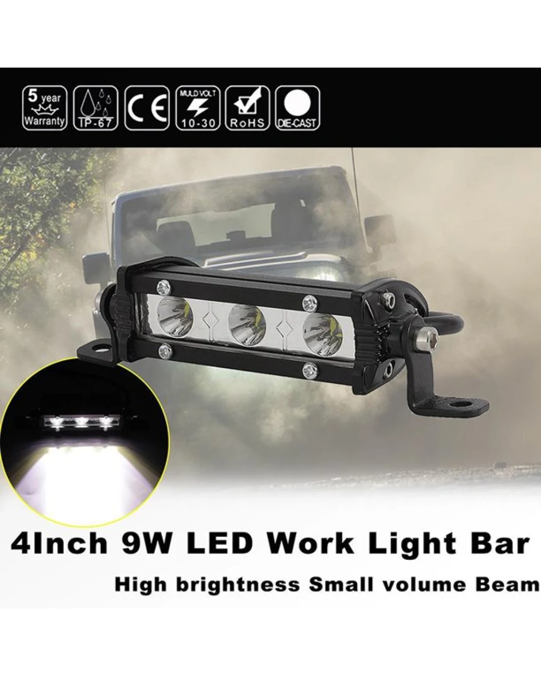 11 См Мощен LED бар с насочена Spot светлина 9W 3 LED 12V 24V За Мотор, АТВ, Джип, 4х4, Offroad, Камион