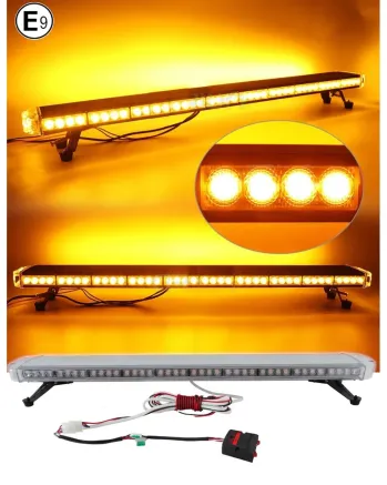 120 см 88 LED ЛЕД 88W мощна аварийна диодна сигнална лампа блиц 12-24V 15 режима на работа жълта оранжева светлина E-Mark Е9 за пътна помощ платформа снегорин багер и др.