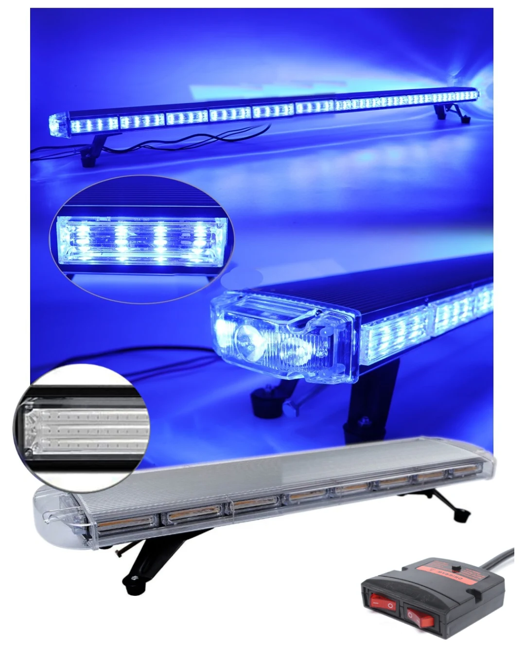 12V 24V Лед Led Диодна Мощна Синя Аварийна Сигнална Лампа Буркан 97.5 см 10 режина За Пътна Помощ Платформа Снегорин и др.