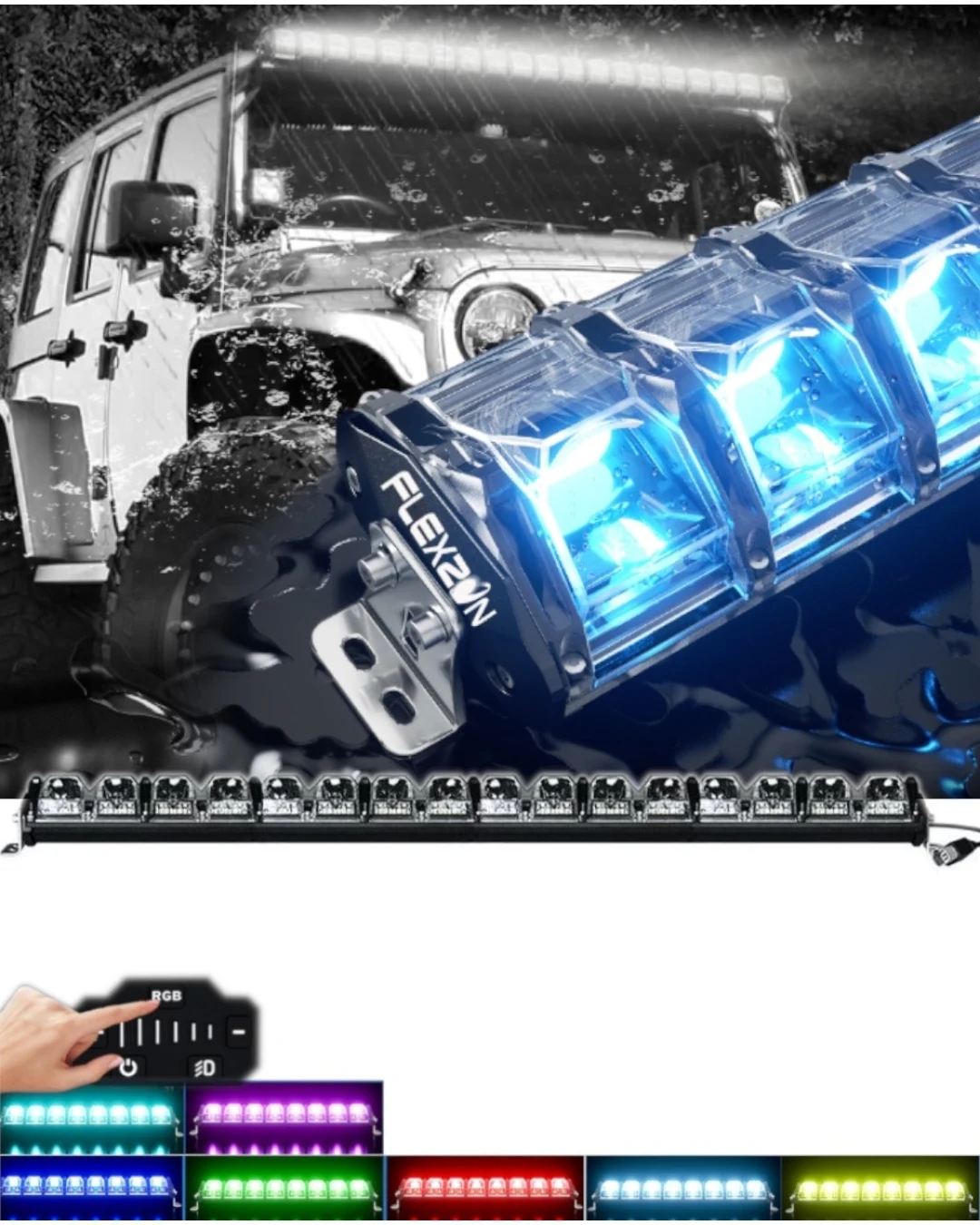 132 см Многорежимен Лед Диоден Бар Прожектор Къси/Дълги Светлини Комбинирана Combo - Flood и Spot Светлина серия IM RGB подсветка със 7 различни цвята 50100LM лумена 12-24V