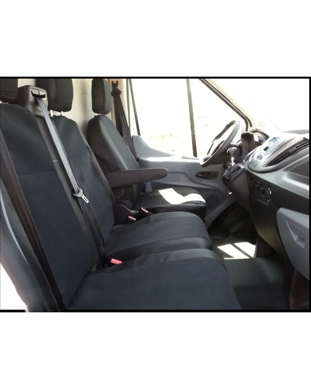 2+1 комплект калъфи / тапицерия - специално ушити за Ford Transit 2013+ - пасват перфектно - с отвор за барчето на двойната седалка - черно