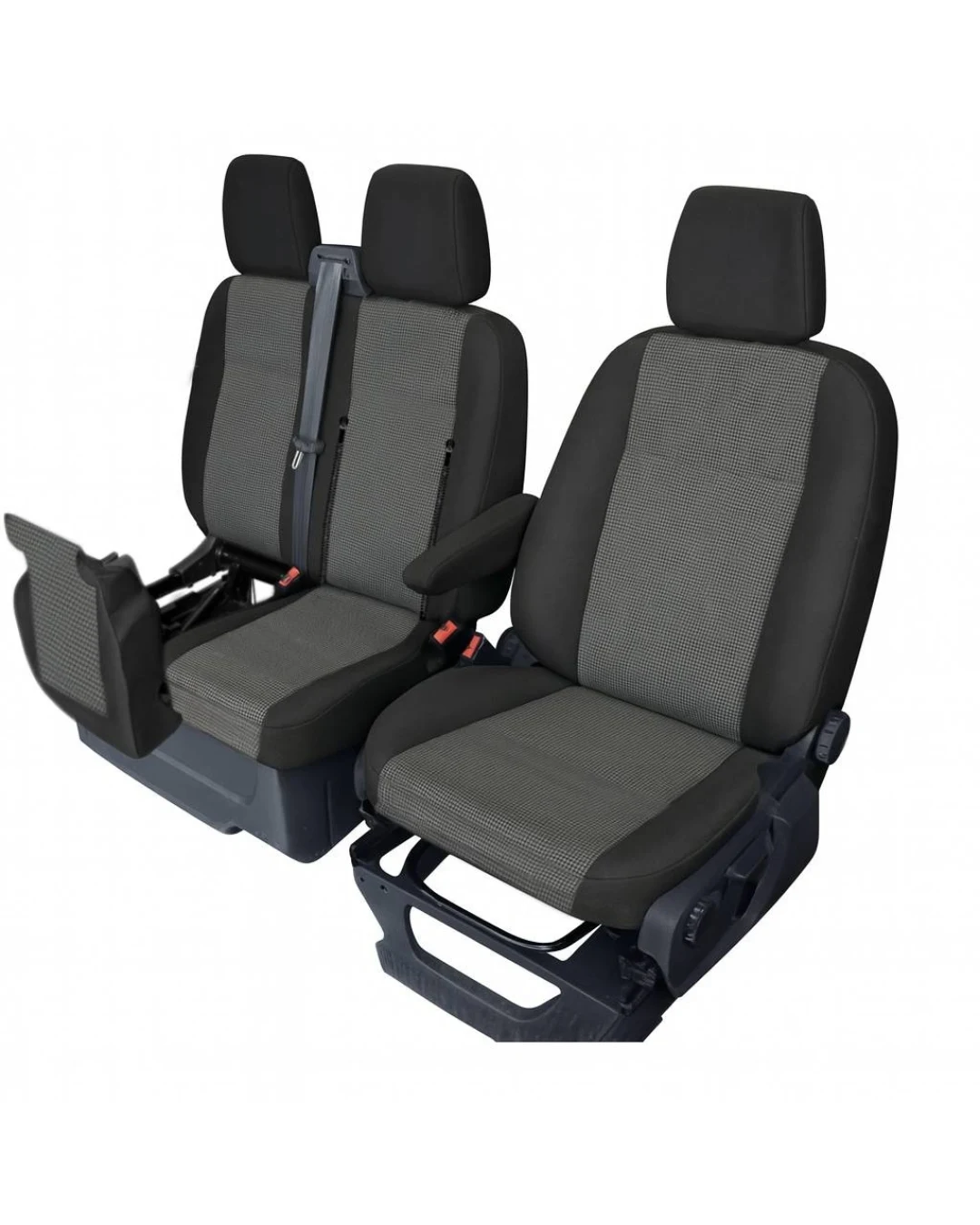 2+1 Комплект Тапицерия за Ford Transit Custom 2013-2023 с отвор на двойната седалка - черно