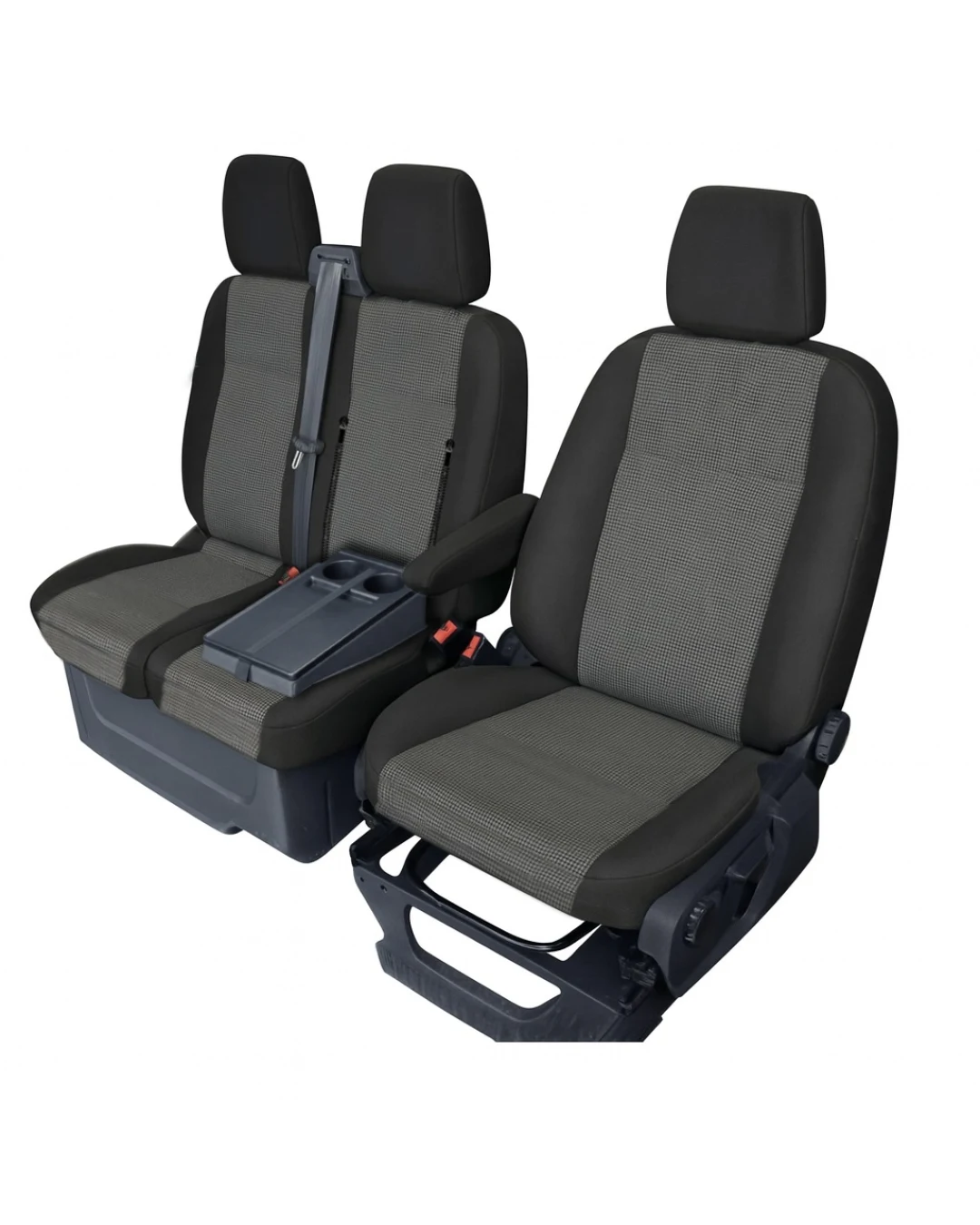 2+1 Комплект Тапицерия за Ford Transit Custom 2013-2023 с отвор на двойната седалка - черно