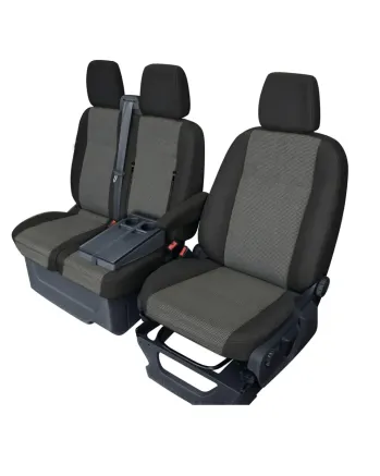 2+1 Комплект Тапицерия за Ford Transit Custom 2013-2023 с отвор на двойната седалка - черно