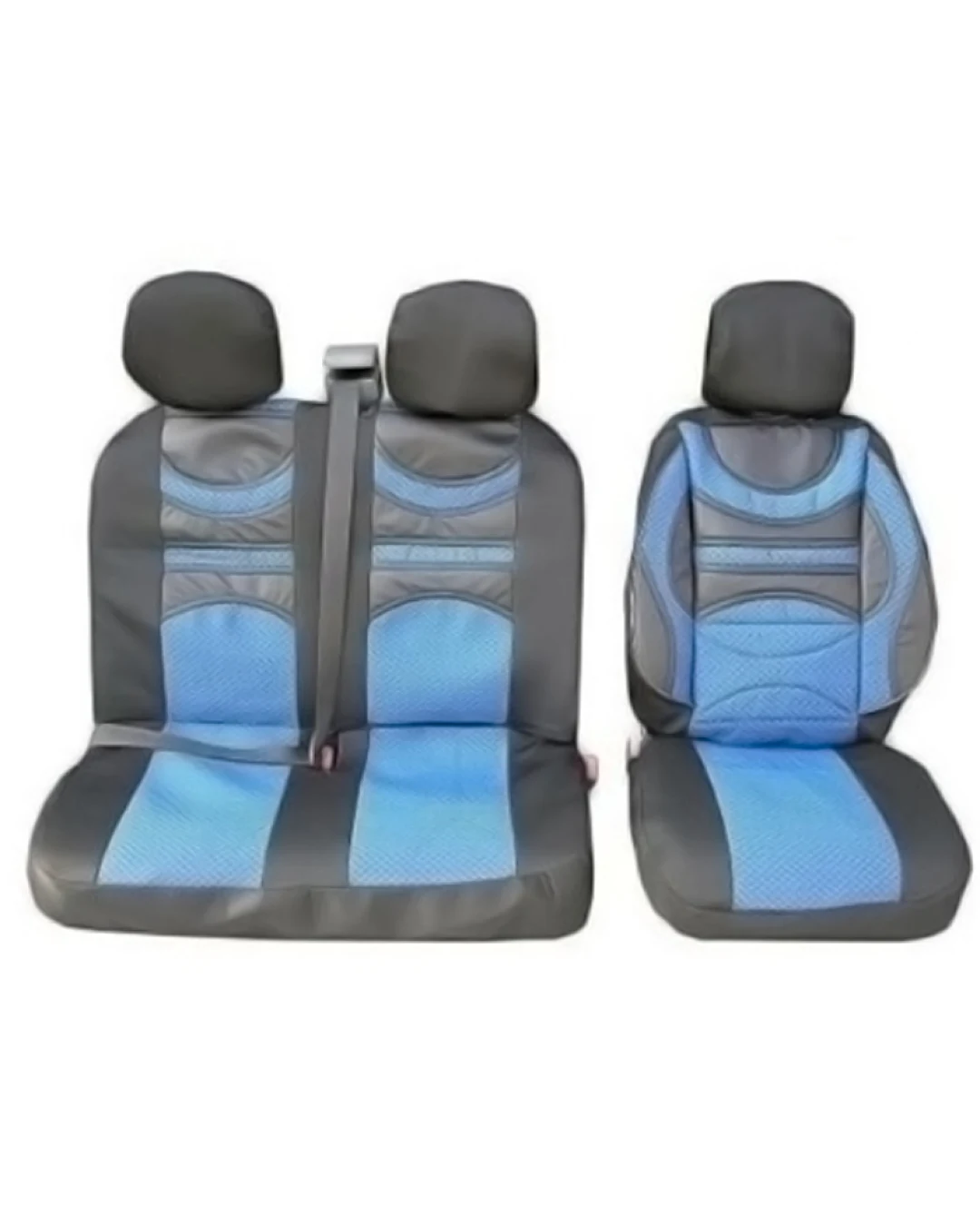 2+1 комплект универсални калъфи / тапицерия  Premium 1  за бус с опора в лумбалната област - еко кожа и текстил - черно и синьо