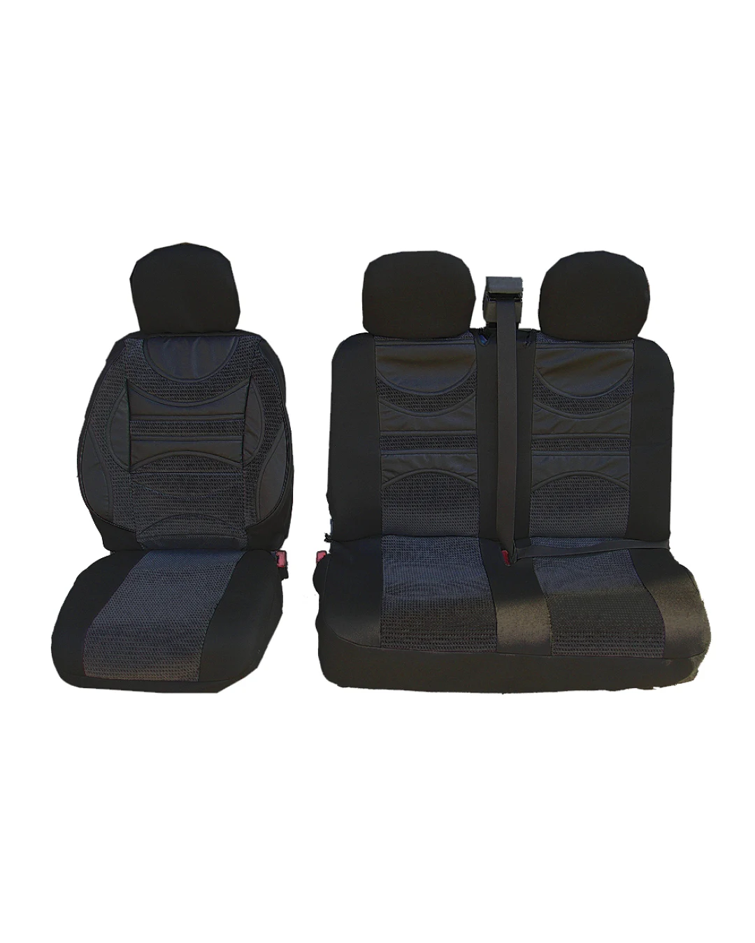 2+1 комплект универсални калъфи / тапицерия  Premium 1  за бус с опора в лумбалната област - еко кожа и текстил - черно