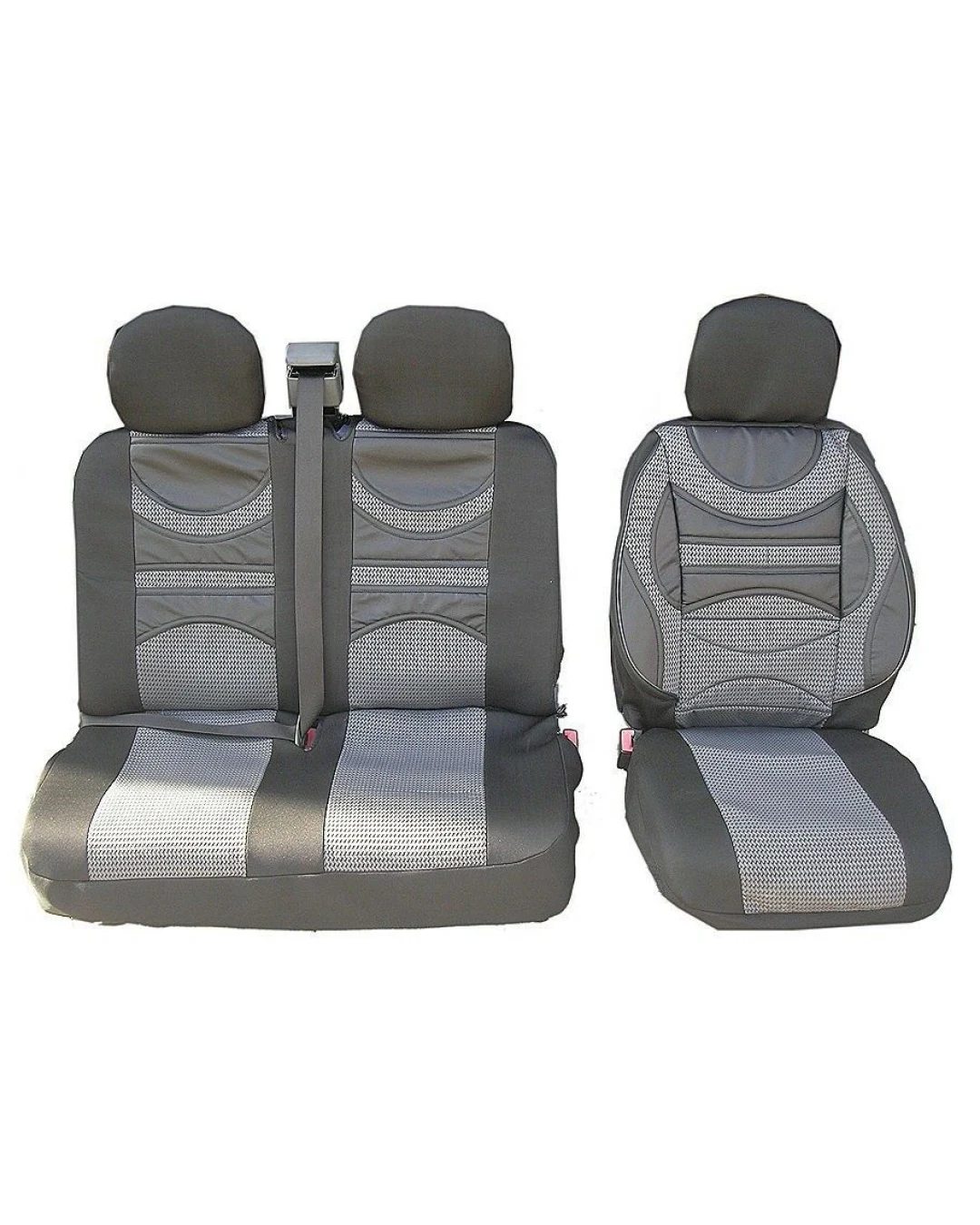 2+1 комплект универсални калъфи / тапицерия  Premium 1  за бус с опора в лумбалната област - еко кожа и текстил - светло и тъмно сиво
