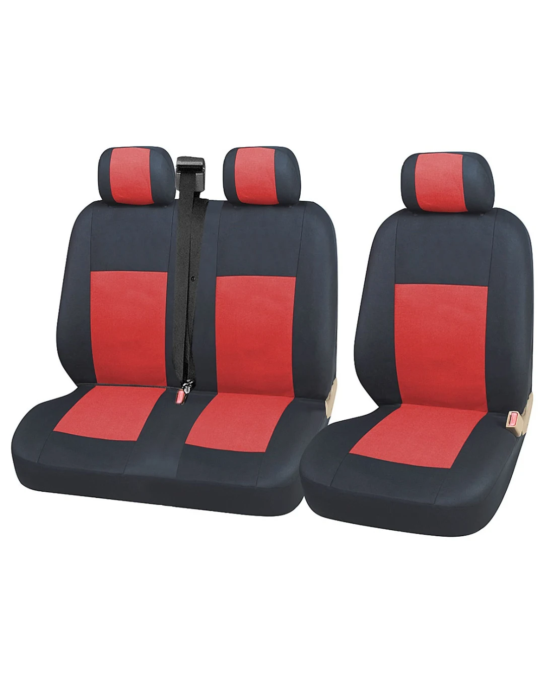 2+1 комплект универсални калъфи тапицерия за бус и микробус - Transit, Sprinter, Movano, Master, Crafter, Transporter, LT, Boxer, Jumper - черно и червено