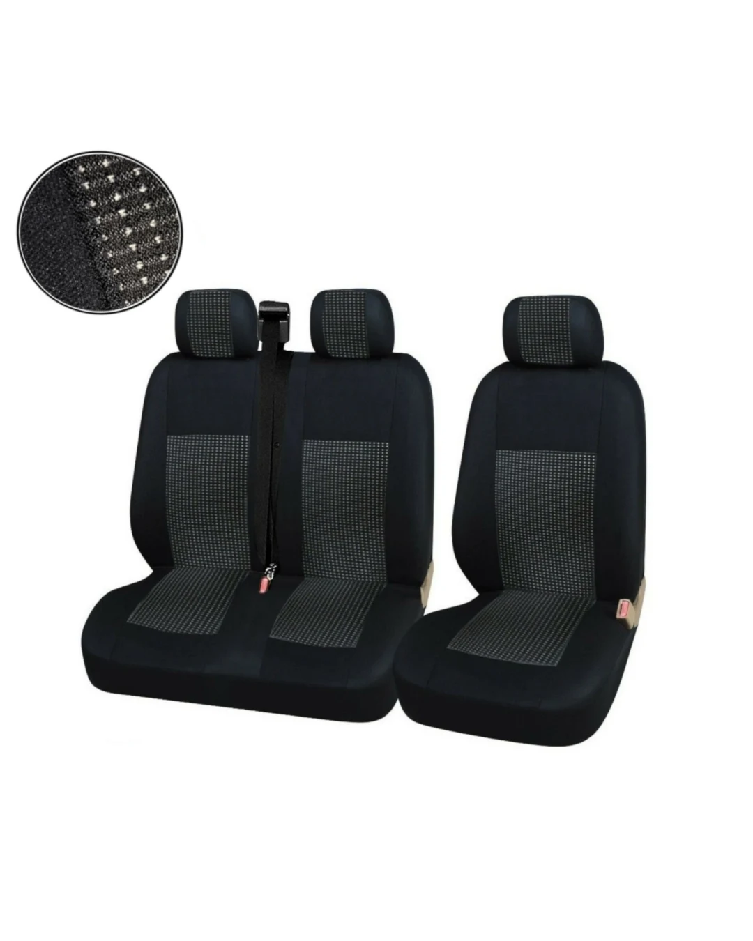 2+1 Лукс Калъфи В Черно За Седалки за Mercedes Sprinter Vito Vw Crafter T5 Ford Transit Peugeot Iveco Премиум Плат