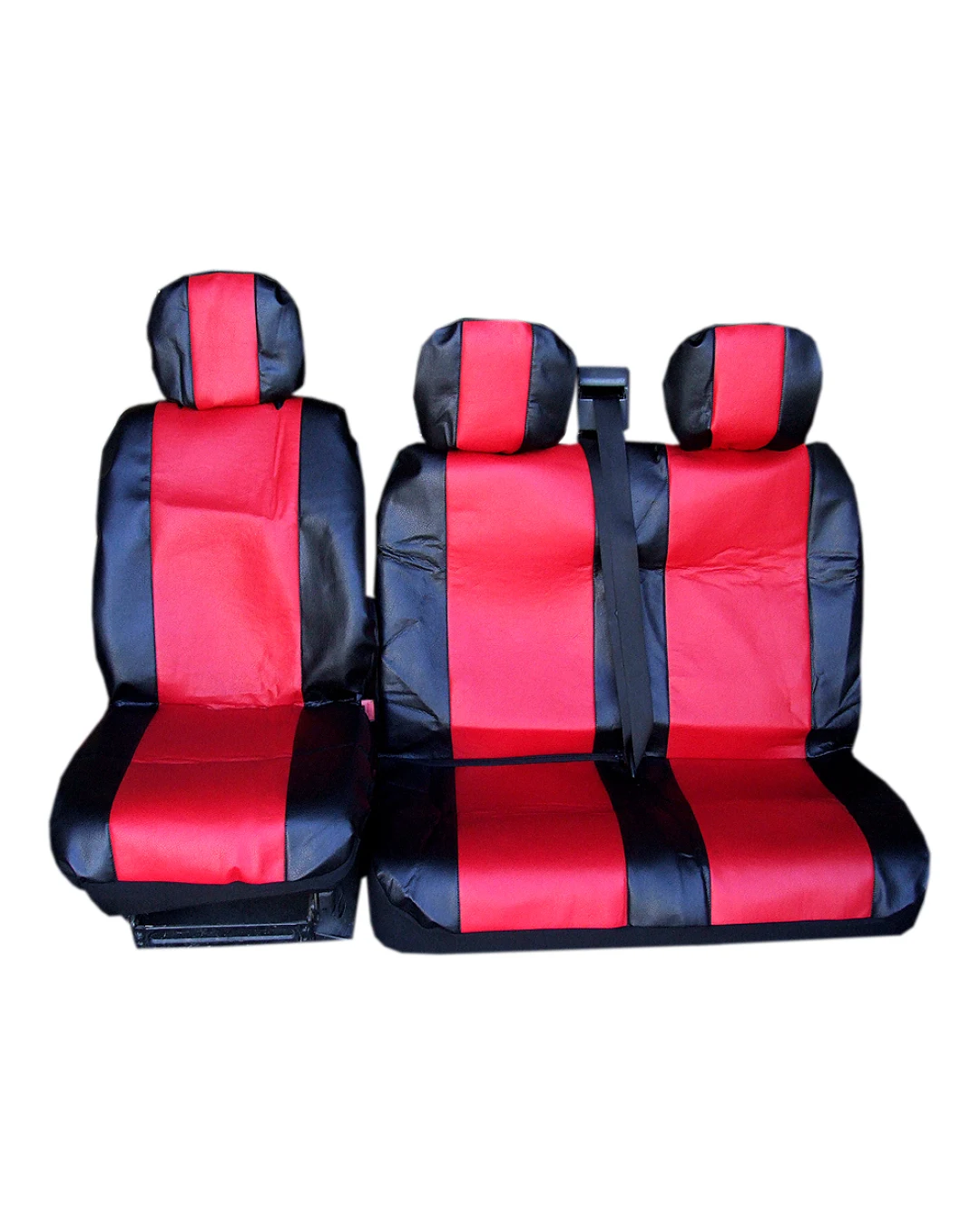 2 + 1 УНИВЕРСАЛНИ КАЛЪФИ, ТАПИЦЕРИЯ ЗА ПРЕДНИ СЕДАЛКИ ЗА АВТОМОБИЛ ЗА БУС ОТ ЕКО КОЖА , ЦВЯТ ЧЕРВЕНО-ЧЕРНО