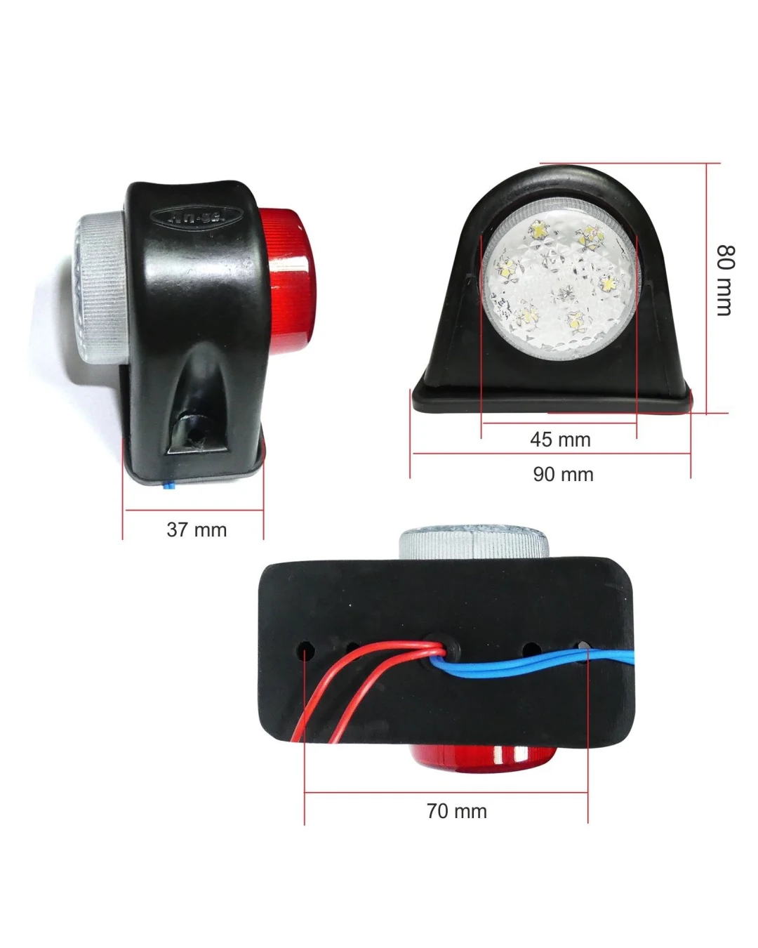 2 броя - 12V LED - Гумени Диодени Странични Маркери Рогчета Светлини За Камион Ремарке Платформа Бяло Червено