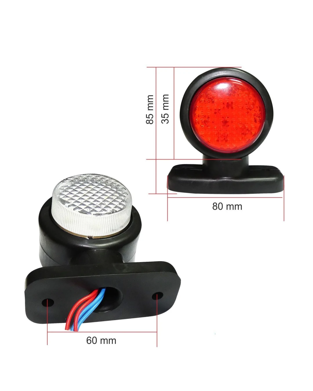 2 броя 12V LED ЛЕД Гумени Странични Рогчета Маркери - габаритни светлини за камион тир ремарке - 85мм х 80мм бяло-червено