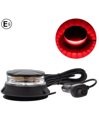 24W LED Компактна Диодна Въртяща се Сигнална Аварийна Лампа Маяк Буркан с магнит и вендуза 12V - 24V с магнит Е9 E-Mark червена светлина