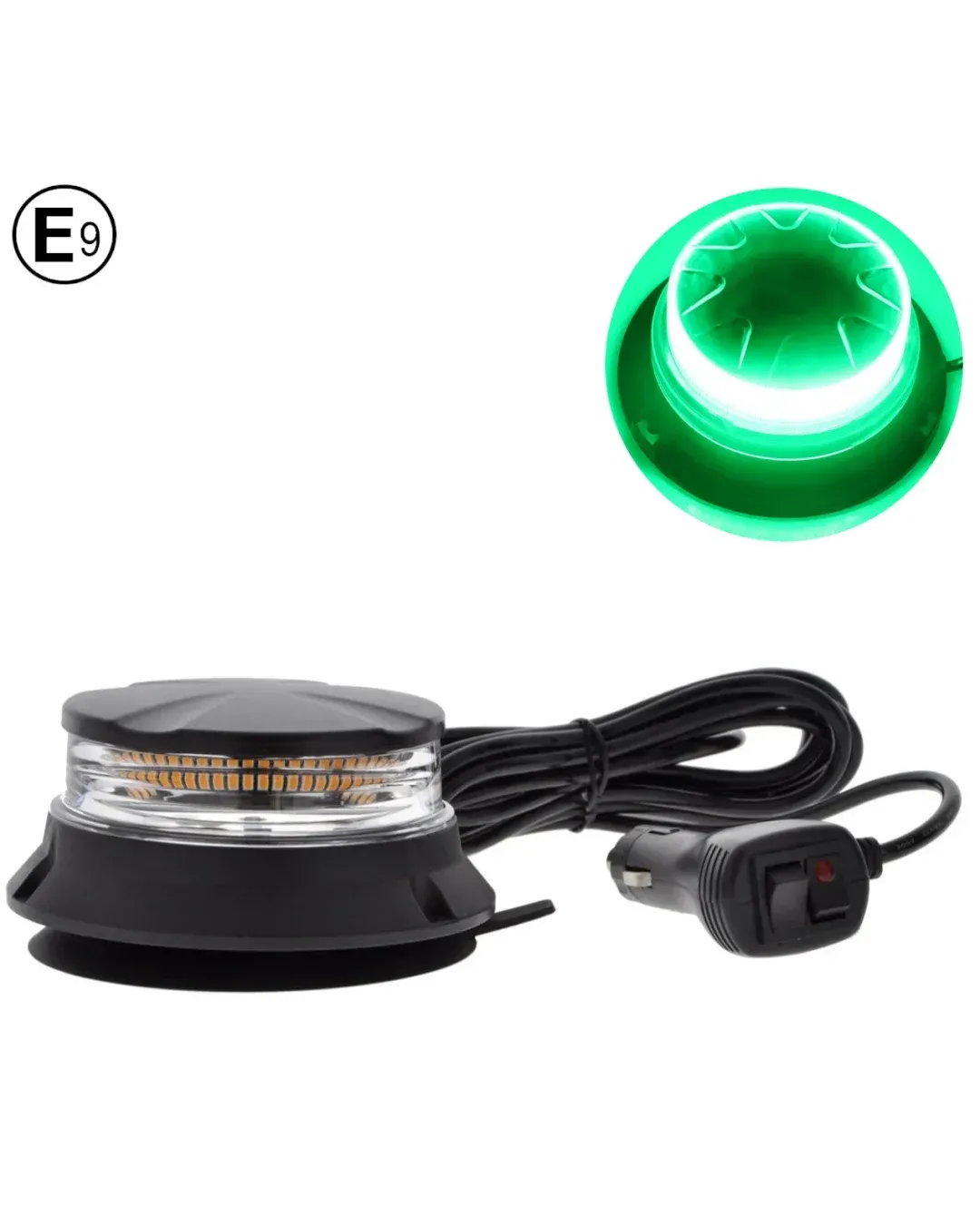 24W LED Компактна Диодна Въртяща се Сигнална Аварийна Лампа Маяк Буркан с магнит и вендуза 12V - 24V с магнит Е9 E-Mark Зелена Светлина