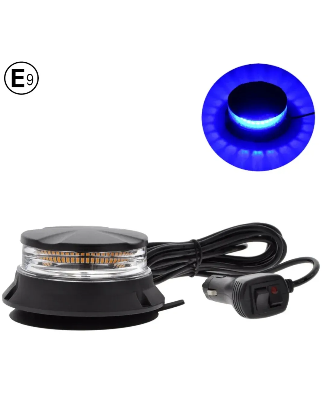 24W Лед Led Компактна Диодна Въртяща се Сигнална Аварийна Лампа Маяк Буркан с магнит и вендуза 12V - 24V с магнит Е9 E-Mark синя светлина