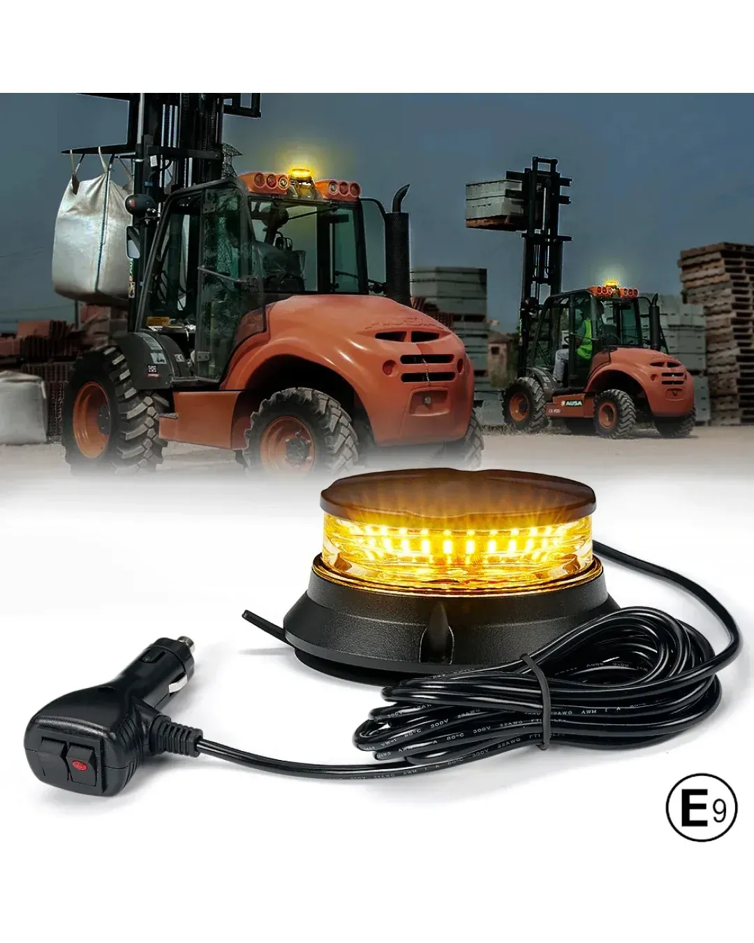 24W Лед Led Компактна Диодна Въртяща се Сигнална Аварийна Лампа Маяк Буркан с магнит и вендуза 12V - 24V с магнит Е9 E-Mark