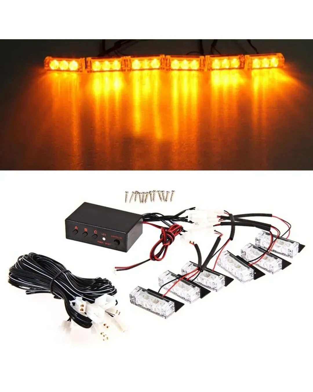 3 Led Аварийна Лампа, Жълта Блиц Светлина, Мигаща, 6 Броя с Контролер 12v