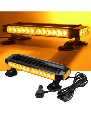 30 LED Двустранна Аварийна Сигнална Лампа Блиц Маяк с Магнити За Пътна Помощ Платформа Снегорин 12-24V със 7 режима на работа Жълта 39.5 cm.